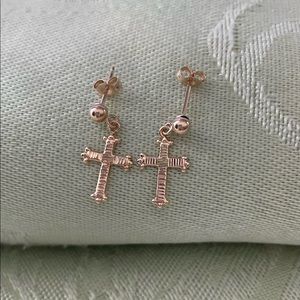 Solid 14k gold cross earrings